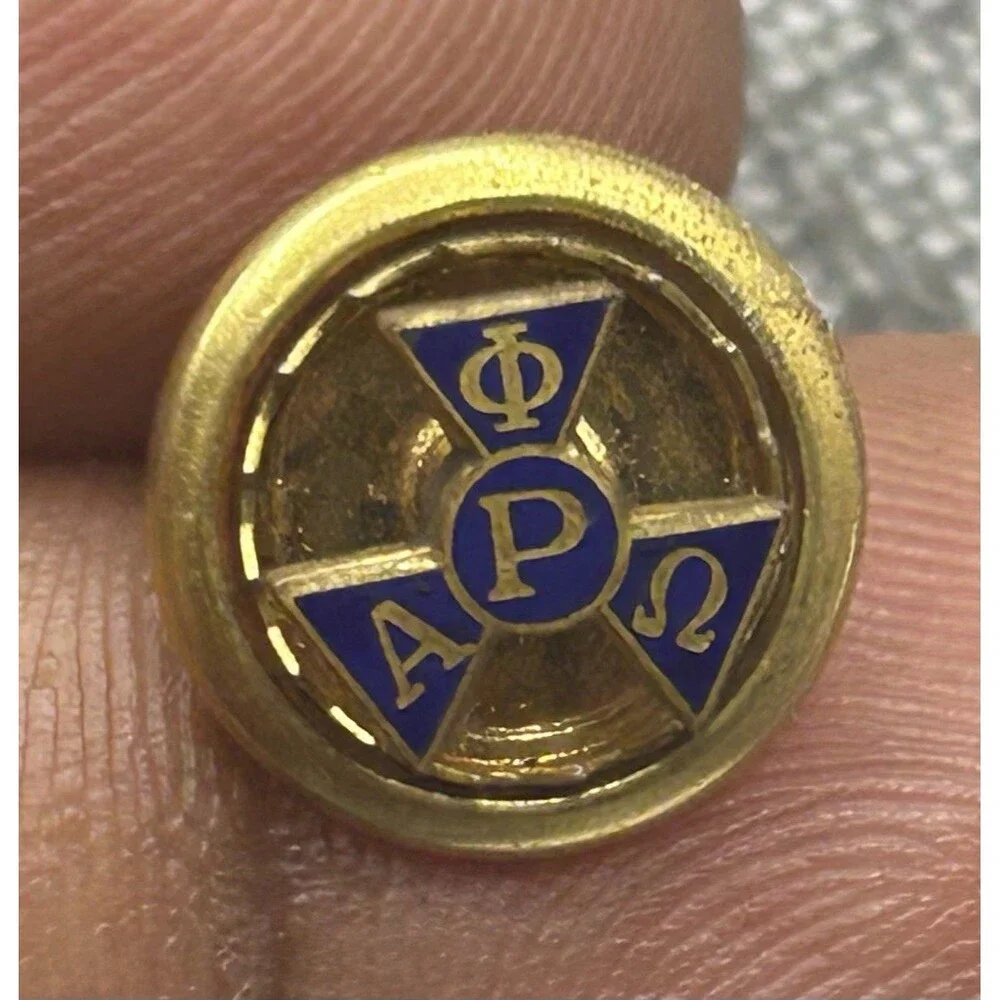 Vintage Alpha Phi Omega Enamel & Gold Filled Fraternity Screwback Pin No Back